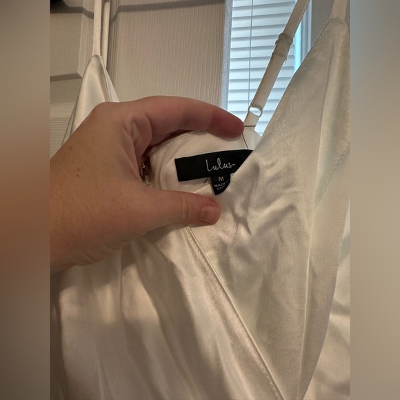 Lulus Romantic Expectations Ivory Satin Wide-Leg Jumpsuit- Size M - Picture 2 of 6